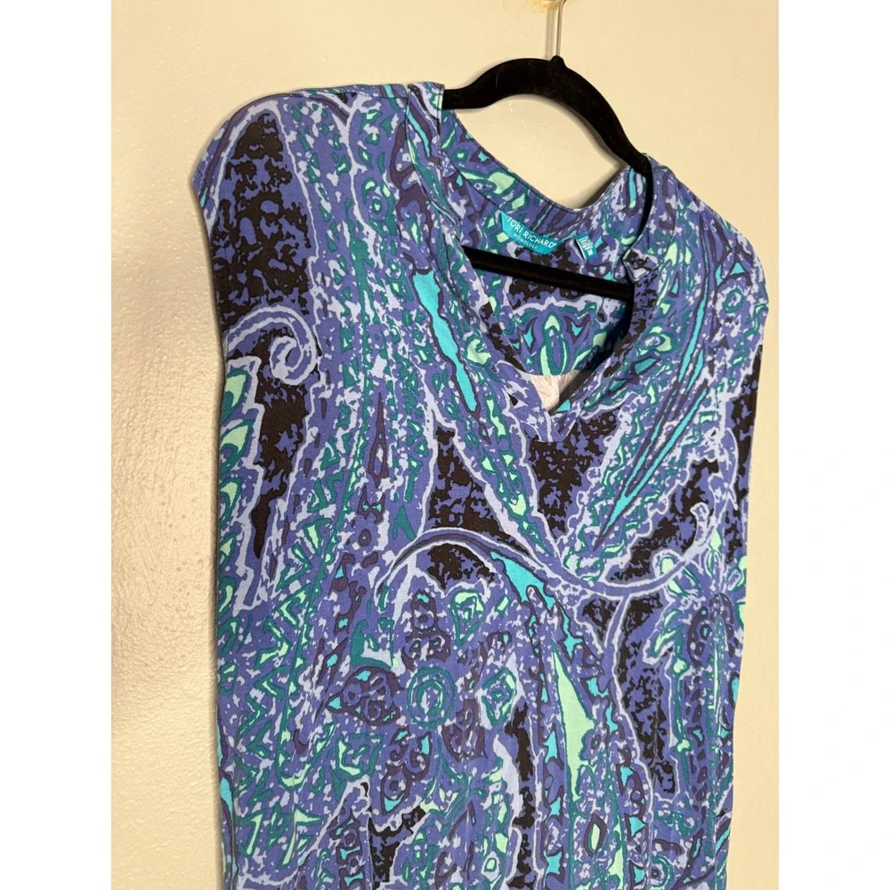 Tori Richards blue paisley‎ print sleeveless mini dress Beach tropical coastal